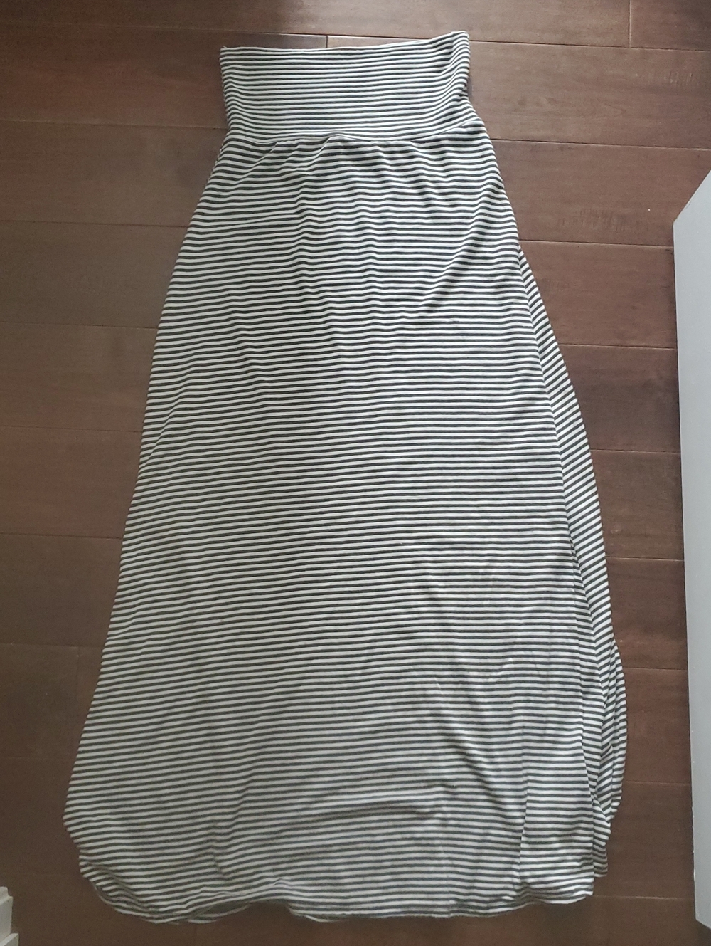Striped Black and White Maxi Skirt with Fold-Over Waist Size Small